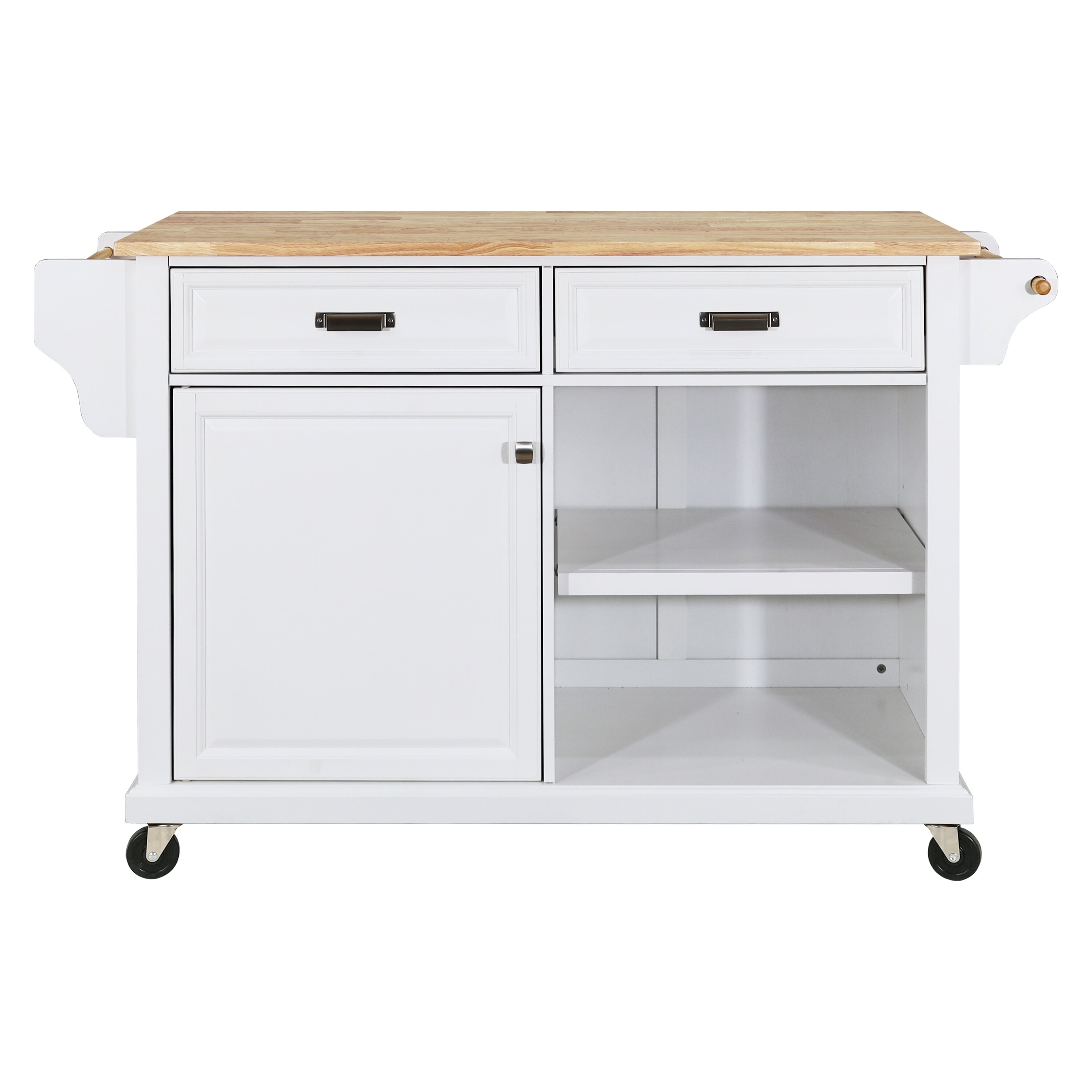 Natural Wood Top Drop Leaf Kitchen Island, 57.5" Kitchen Storage Dining ...